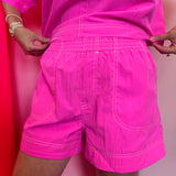Relaxed fit shorts with contrast stitching and elastic waistband.