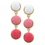 Pink and white linked earrings with gold plating.