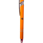 Orange Poop pen with black graphic, stylus tip, and soft-touch finish.