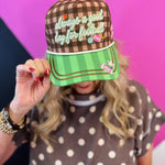 Poppy & Pine gingham football hat with striped bill, embroidered footballs, and star accents.