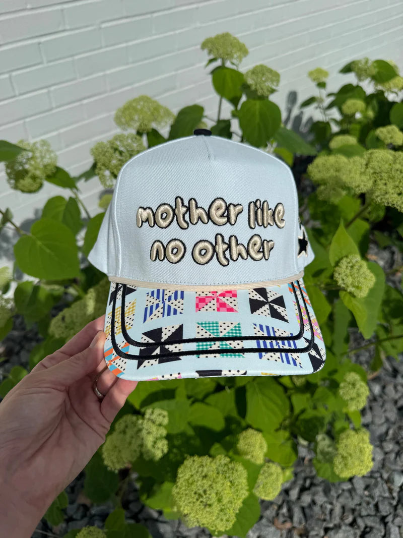 Canvas Mother Like No Other hat with quilted bill and embroidered design.