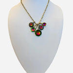 Gold necklace with colorful prism crystal charm cluster