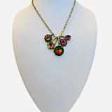 Gold necklace with colorful prism crystal charm cluster
