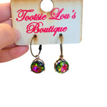 Gold hoop earrings with rainbow crystal prism charm