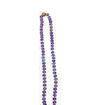 Lavender frosted beaded charm necklace with gold accents, front clasp, and magnetic closure