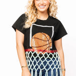 Black Queen Of Sparkles tee with rope basketball net design.