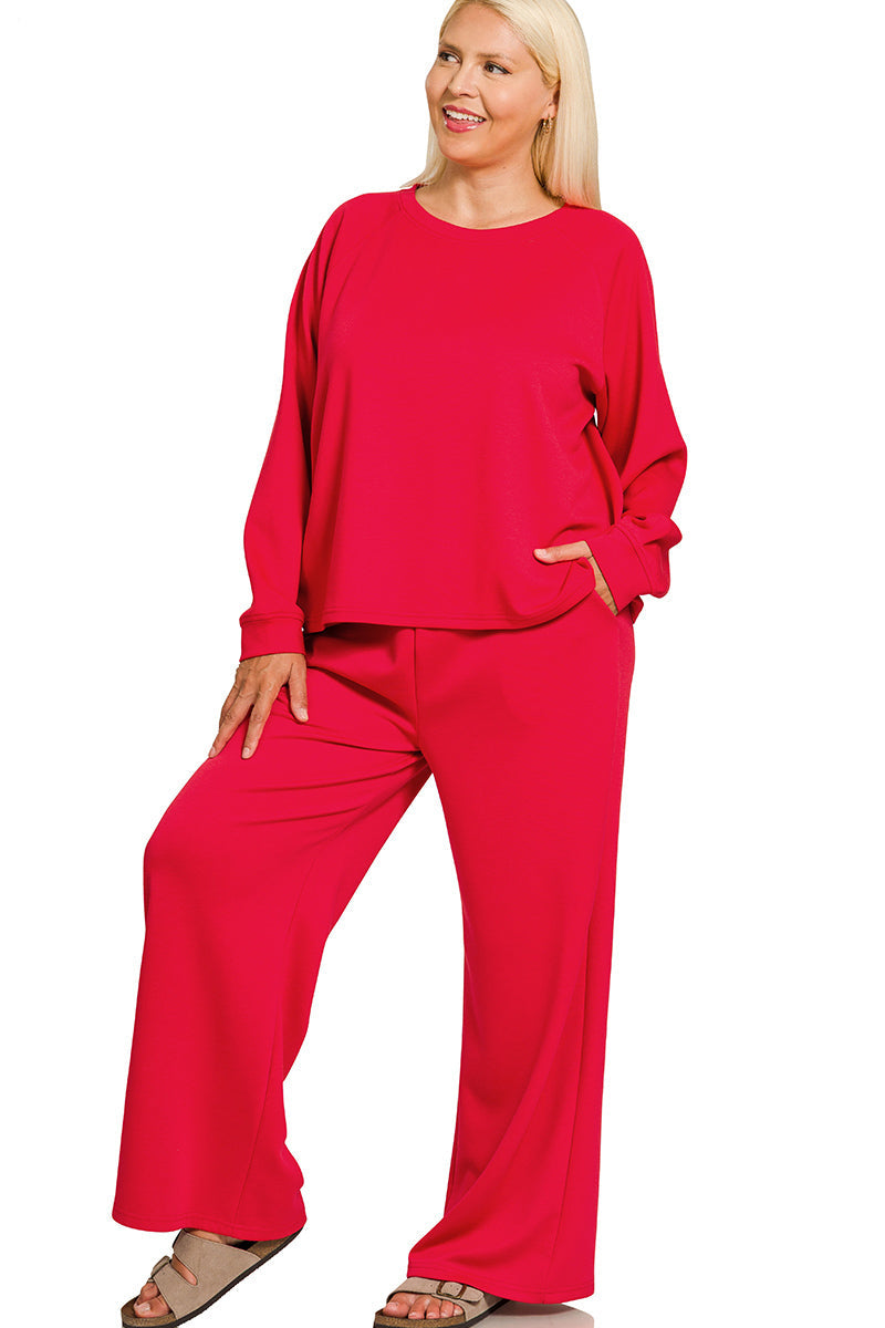 Ruby Scuba Crewneck Pullover & Pants Set, plus size, with stretch fabric and relaxed modern fit.