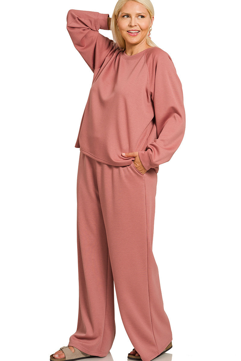 Winter Rose Scuba Pullover & Pants Set, plus size, stretch knit fabric with relaxed, comfortable fit.