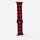 Red and black buffalo plaid Apple Watch band for 42mm and 44mm cases.
