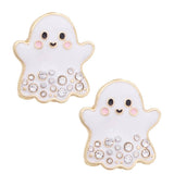 White rhinestone ghost stud earrings with a playful Halloween design.