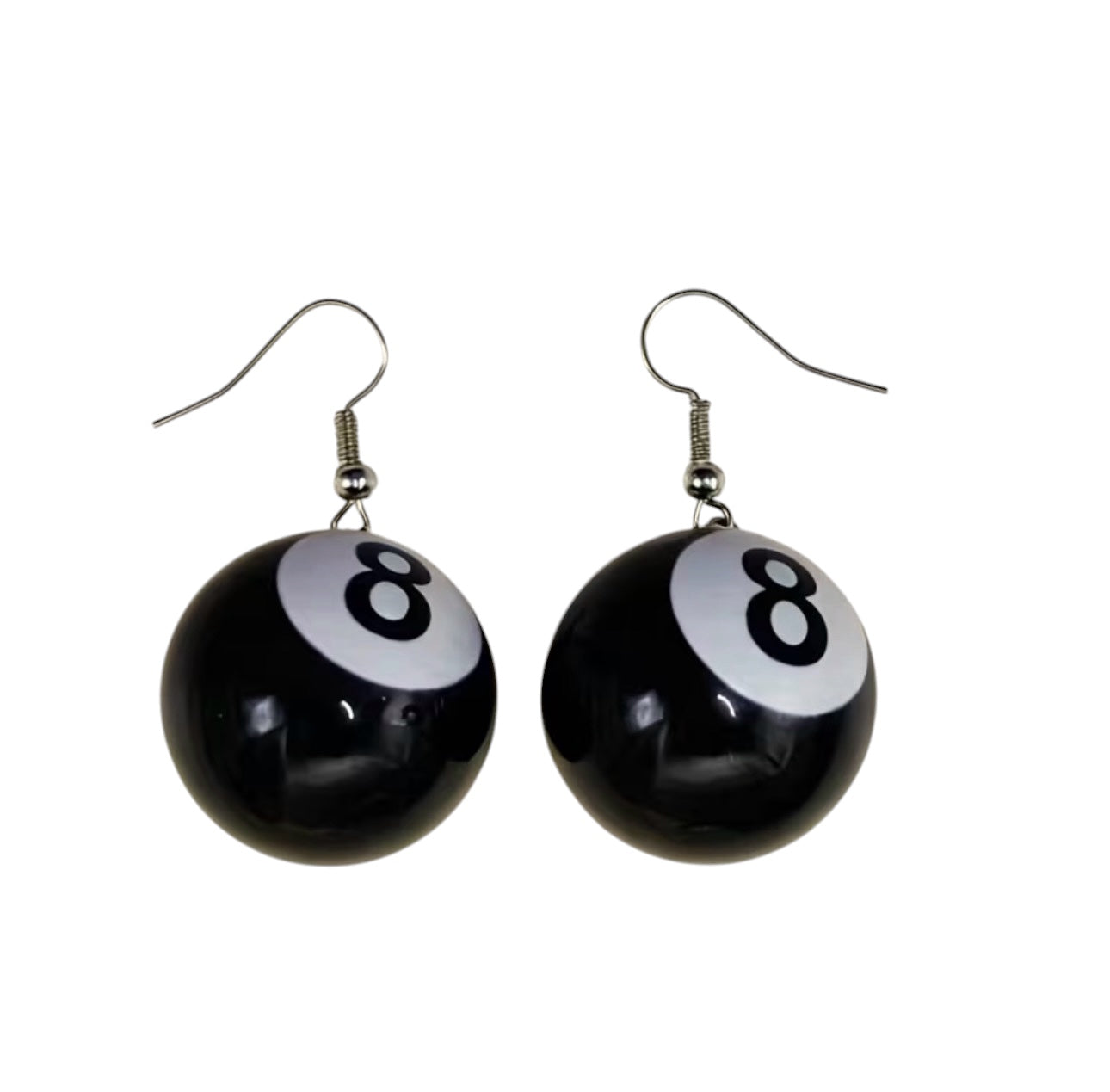 Lightweight black 8 ball dangle earrings.