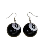 Lightweight black 8 ball dangle earrings.