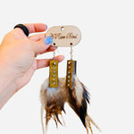 Feather earrings with ruler metal accents and rhinestone details western style