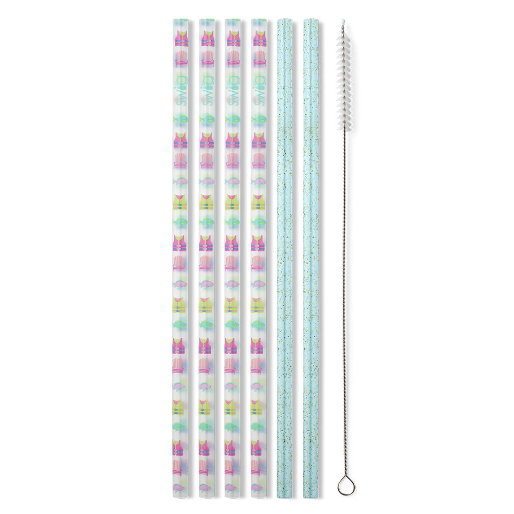 Swig Lake Girl Aqua Glitter Reusable Straw Set