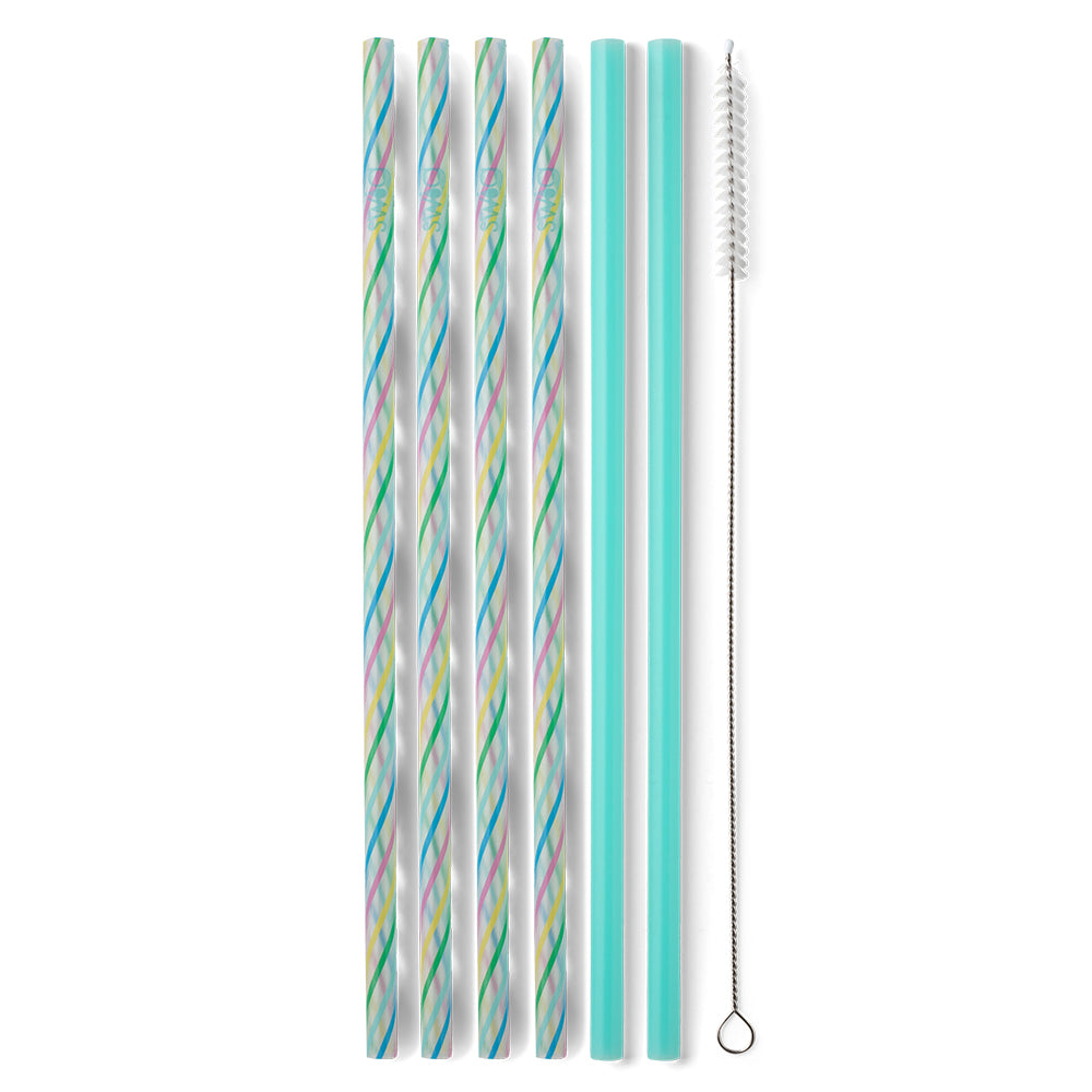 Swig Rainbow Stripe + Aqua Reusable Straw Set