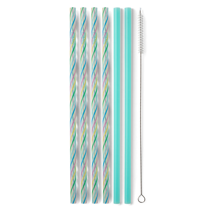 Swig Rainbow Stripe + Aqua Reusable Straw Set