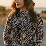 Black and white zebra print mesh top, lightweight and perfect for layering.