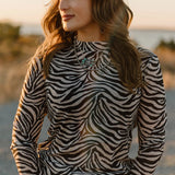 Black and white zebra print mesh top, lightweight and perfect for layering.