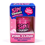 Cup-shaped Sip Squishy sensory fidget toys with colorful designs and sparkling holographic shred filling.