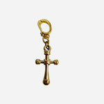 Small gold cross scarf charm with polished finish and clasp closure