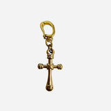 Small gold cross scarf charm with polished finish and clasp closure