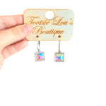 Rhinestone Square Dangle Hoop Earrings 