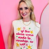 Cream tank with colorful lettering and star accents on Poppy and Pine cotton tank