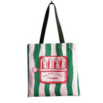 Striped sardine tin graphic polyester tote bag.