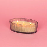 Sweet Grace chevron 3 wick candle in oval glass with luxury fragrance, large size.
