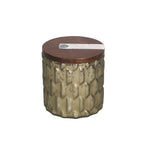 Sweet Grace Collection Candle #035 in textured grey jar with wooden lid.
