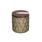 Sweet Grace Collection Candle #035 in textured grey jar with wooden lid.