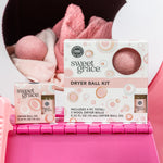 Sweet Grace Dryer Ball Kit with three reusable wool dryer balls and signature fragrance oil.