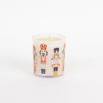 Sweet Grace Nutcracker candle in an iridescent glass jar with festive nutcracker decals.