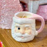Sweet Grace Santa candle in a festive pink and white Santa mug with soy-blend wax.