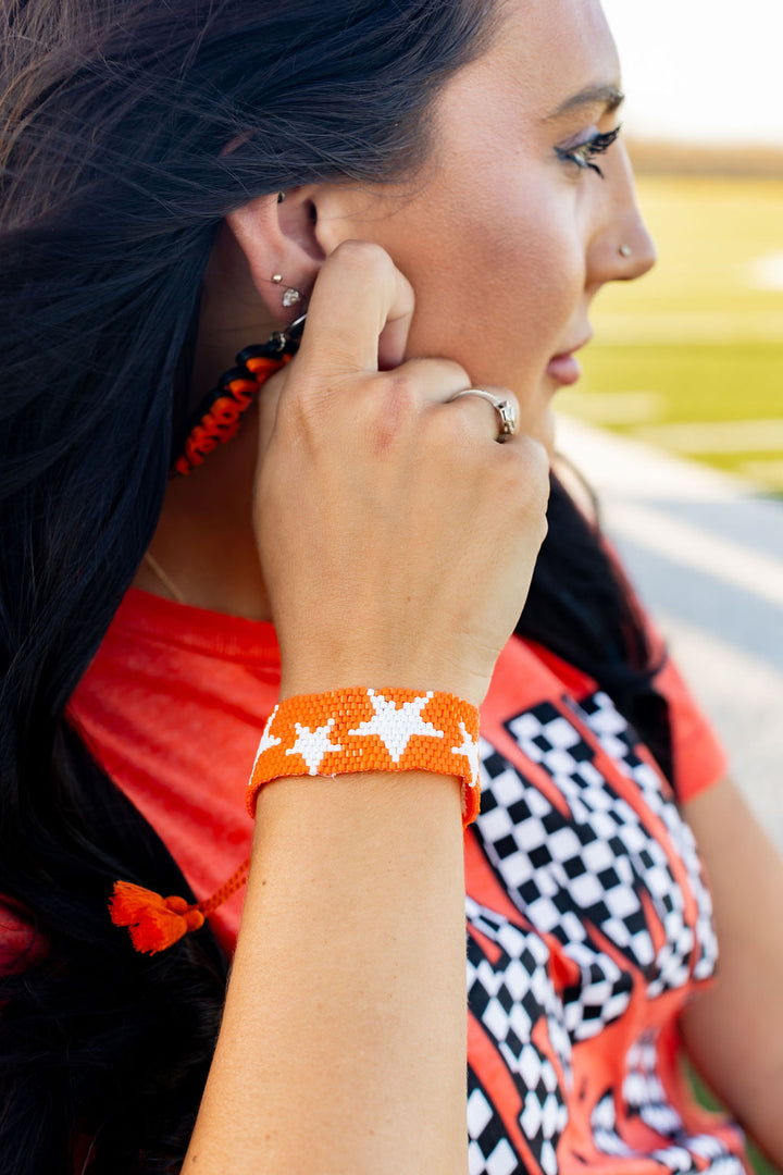 Orange & White Star Beaded Bracelet