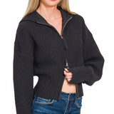 Black Collared Zip Up Sweater
