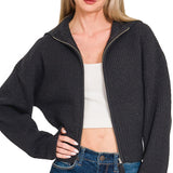 Black Collared Zip Up Sweater