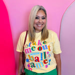 Graphic baseball tee with retro lettering on Comfort Colors shirt for game day style