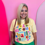 Graphic baseball tee with retro lettering on Comfort Colors shirt for game day style