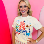 Take Me Out To The Ballgame Tee on ivory Comfort Colors shirt with sporty graphic and relaxed fit.