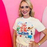 Take Me Out To The Ballgame Tee on ivory Comfort Colors shirt with sporty graphic and relaxed fit.
