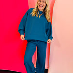 Teal ribbed pullover pant set