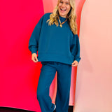 Teal ribbed pullover pant set