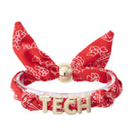 Texas Tech bandana slider bracelet with gold TECH letter charms and adjustable fabric band.