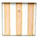 Cream and white striped metal display board for photos, notes, and cards.