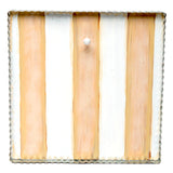 Cream and white striped metal display board for photos, notes, and cards.