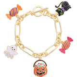 Colorful enamel charm bracelet featuring playful Halloween-inspired designs.