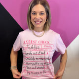 Light pink To Do List tee with guest check graphic and black handwritten-style lettering.