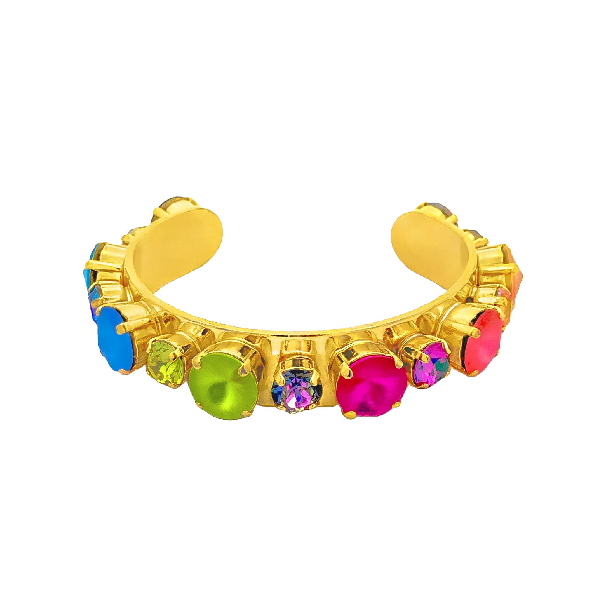 Tova Candy Crush cuff bracelet with antique gold plating and colorful sparkling crystals.