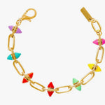 Rainbow enamel bracelet with antique gold finish and colorful details.
